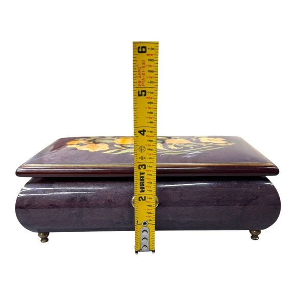 Vintage Italian Inlaid Wood Music Jewelry Box Mayflower Sorrento Yellow Flowers - Picture 9 of 13
